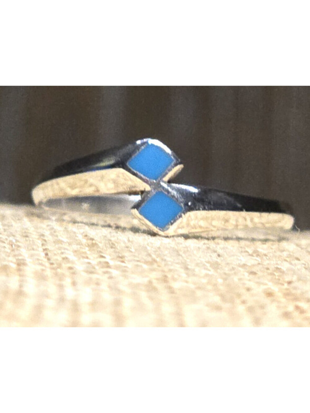 Sterling Silver Turquoise Inlay Bypass Adjustable Ring 7.5